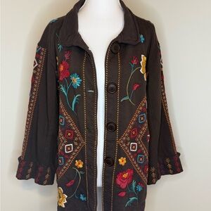 Vintage Johnny Was Brown Floral Embroidered Jacket - Excellent condition!